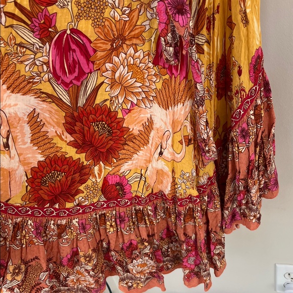 Spell & The Gypsy Siren Floral Ruffle Marigold Pink Slip Dress - Picture 8 of 12